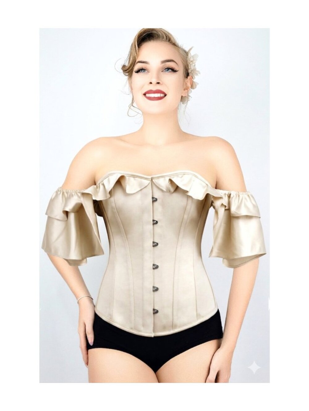 EU Imported Champagne Satin Steel Boned Corset Top NWT UK 10 / US 6